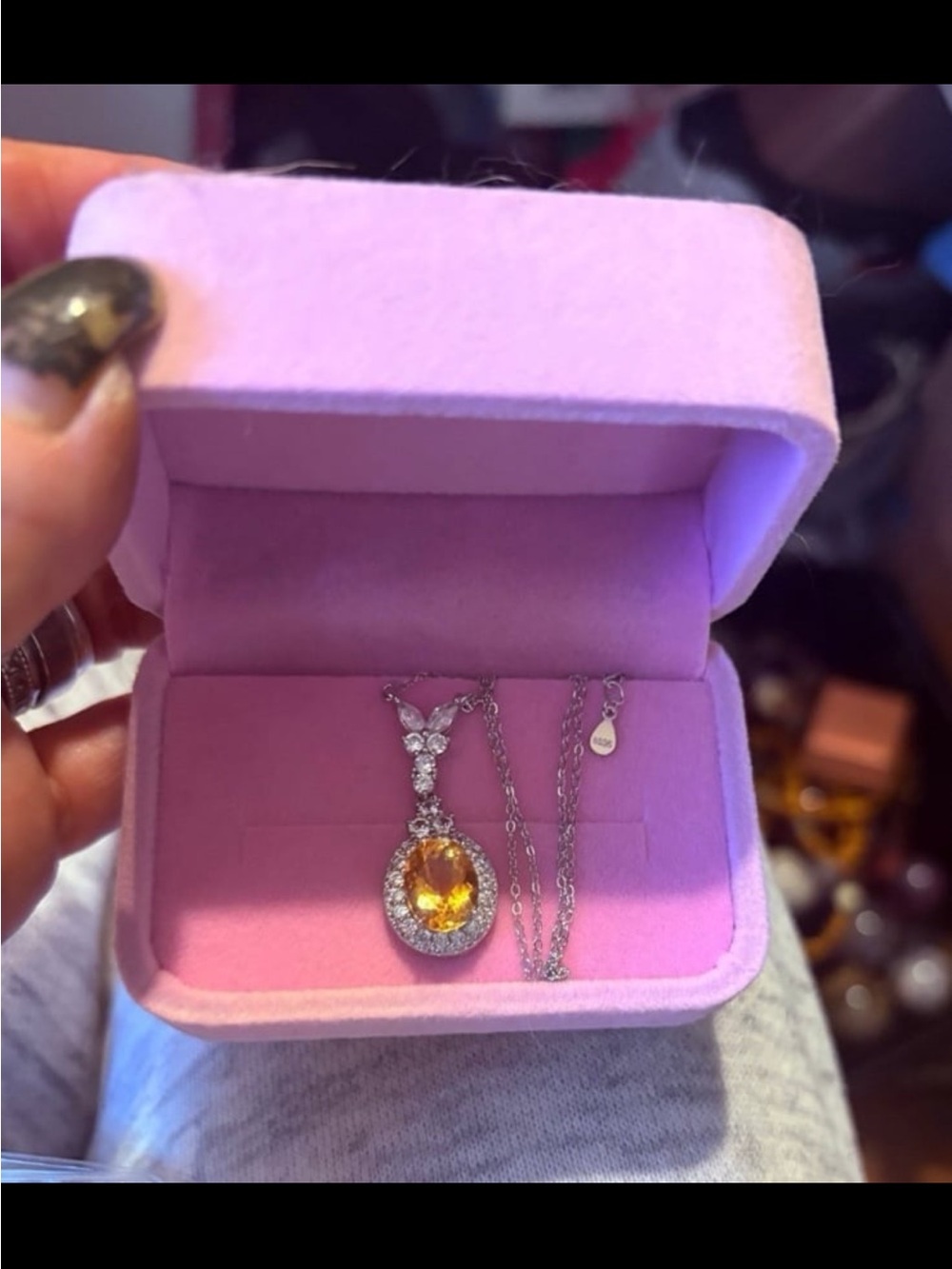 Sterling Silver Citrine Halo Pendant Necklace